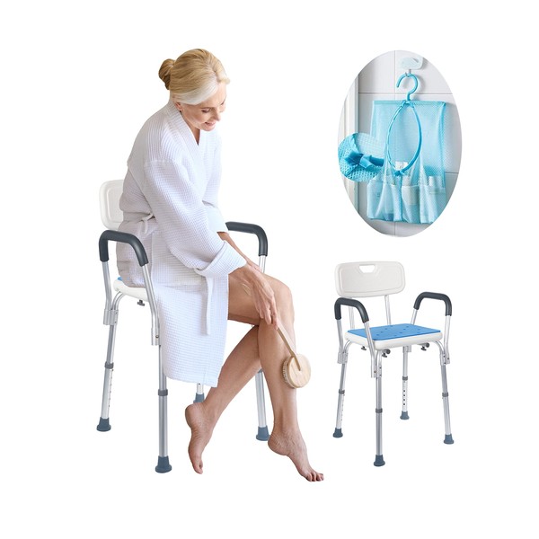 Medokare Premium Shower Chair for Inside Shower - Bath Chair and Medical Grade Shower Seat for Seniors, Elderly, Handicap & Disabled - Adjustable Support Bench w/Back and Armrests for Bathtub
