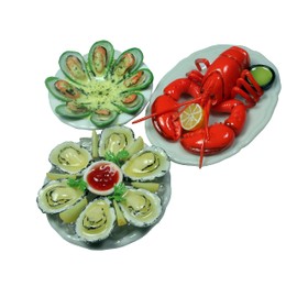 ThaiHonest 3 Seafood Oyster, Mussel and Giant Lobster Miniature Food, Realistic, White, 6 Scale, Medium, Dollhouse Decor, Clay & Ceramic, Adult, Teen, Young Adult
