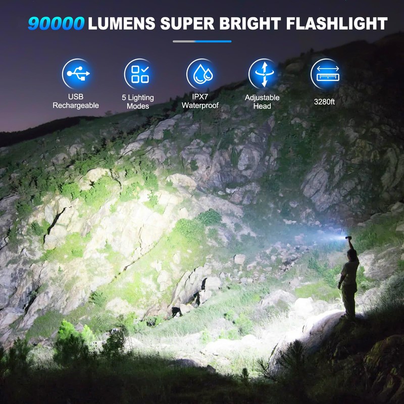 KINGCAESAR Flashlights High Lumens Rechargeable, 2 Pack 90,000 Lumens Super