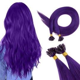 RUNATURE Purple U Tip Hair Extensions Human Hair 14 Inch for Short Hair U Tip Hair Extensions Dark Purple U Tip Human Hair Extensions Colored Nail Tip Hair Extensions Straight 20g 25 Strands