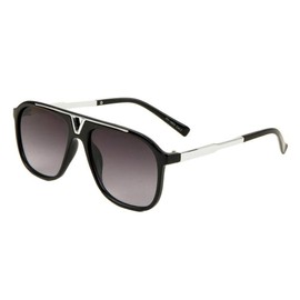 Deniro Metal & Plastic Flat Top Hip Hop Aviator Sunglasses (Black & Silver Frame, Black Gradient)