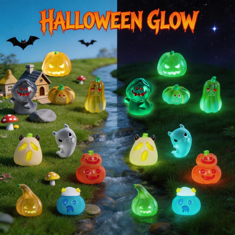 25PCS Halloween Mini Resin Pumpkin Ghost Figures Glow in Dark