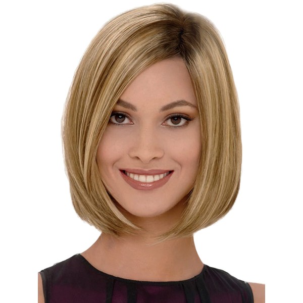Royalfirst Blonde Bob Wigs for Women - Short Straight Hair Wig Natural Looking Synthetic Fashion Wigs with Free Wig Cap Blonde Mix Color