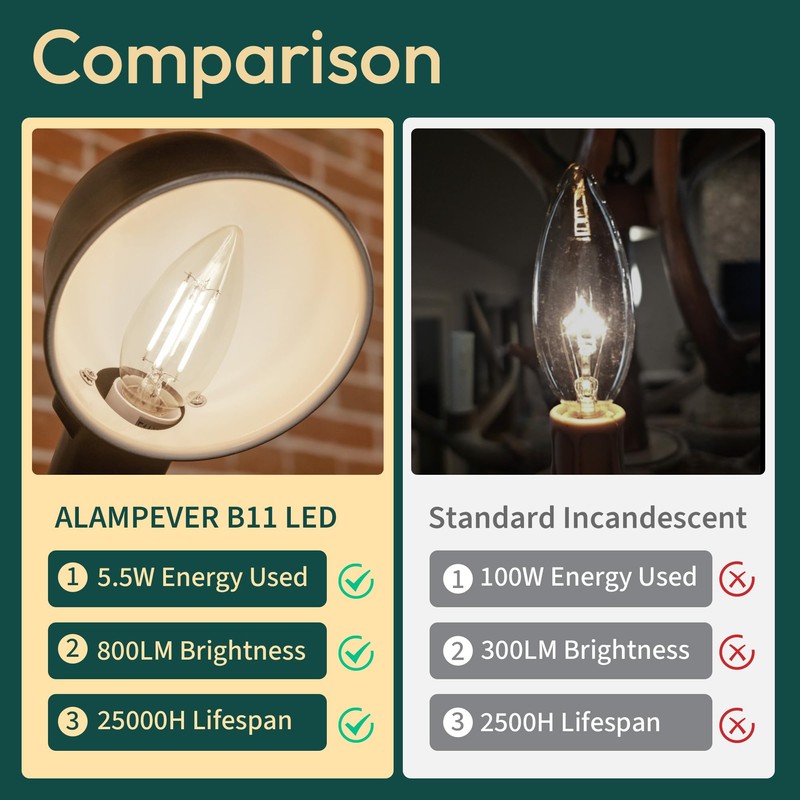 ALAMPEVER 12 Pack Chandelier Light Bulbs 100 Watt Equivalent, 800LM