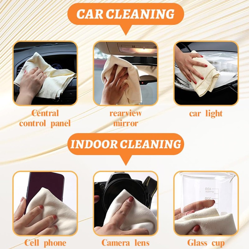 CarPlusStudio Natural Deerskin Cleaning Cloth, 1 Car Deer Leather Towel,