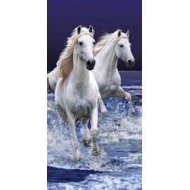 Badetuch Strandtuch Duschtuch "Weiße Pferde am Strand" - 70 x 140 cm