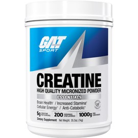 GAT SPORT 100 Monohidrato de creatina en polvo - 1000 gr - 200 porciones - Para hombres y mujeres - Sin Sabor - 100 Creatina Micronizada de alta