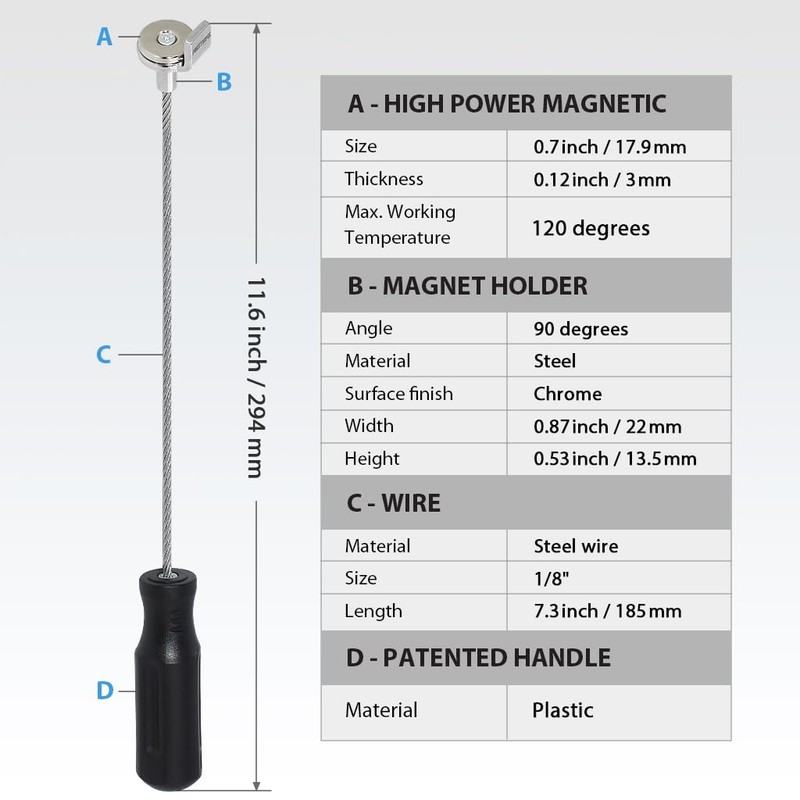 FIRSTINFO F3951 Sump Magnet Drain Plug Remover- 285mm total long