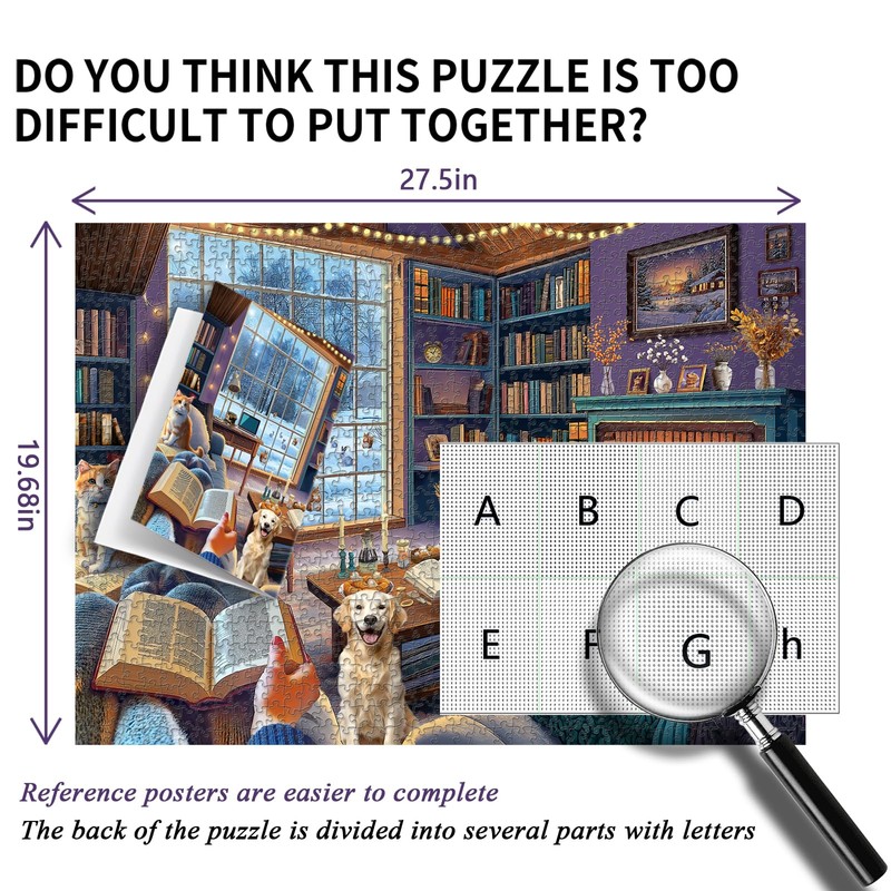 Cozy Living Room Puzzles 1000 Pieces, Winter Scene Cabin Jigsaw