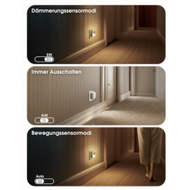 Emeritpro Emeritpro Nachtlicht Steckdose, 2 Stck Steckdosenlicht mit Bewegungsmelder und D?mmerungssensor, Einstellbare Helligkeit 30/60/100Lm, 3000K Warmwei? Nachtlicht Kinder, ideal fr Babyzimmer, Treppe