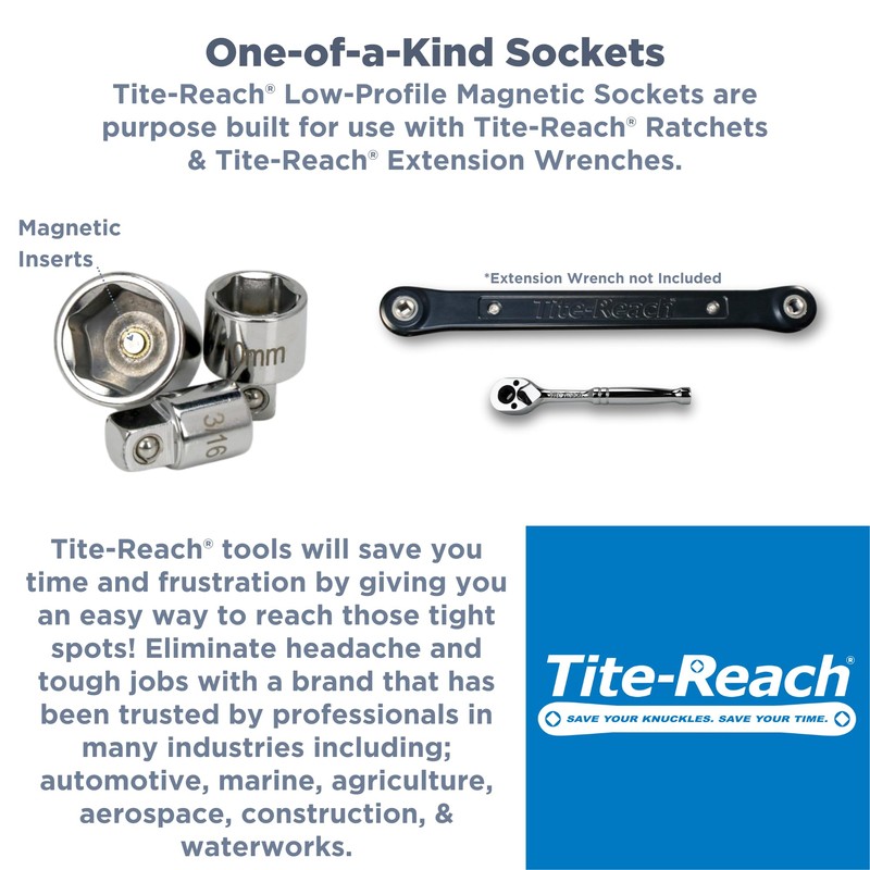Original TITE-REACH 1/4” Drive Low Profile Ratchet & Socket Set,