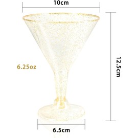 36 Pack Gold Glitter Plastic Martini Glasses -210ml Reusable Cocktail Glasses - Plastic Margarita Glasses - Plastic Cocktail Glasses Perfect for Christmas & Wedding & Party & Birthday