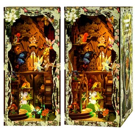 THRIVINGIVAN Book Nook Kit for Adult Miniature Model Build Dollhouse Kit 3D Wooden Puzzle with Sensor Led Light for Bookshelf Bookend Insert Decor Adults Teen Crafts(Spirit)