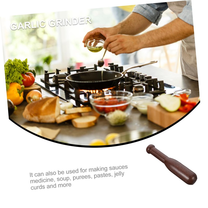 LIFKOME 1Pc Wooden Garlic Pestle Ergonomic Kitchen Grinding Tool for