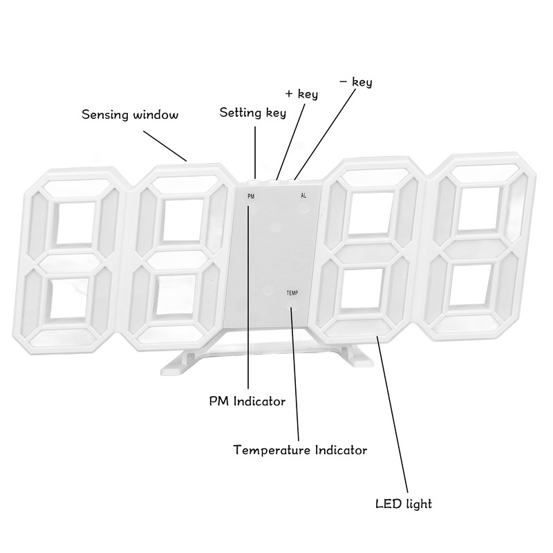 3D LED Wall Clock Minimalist White Frame Digital Wall Alarm