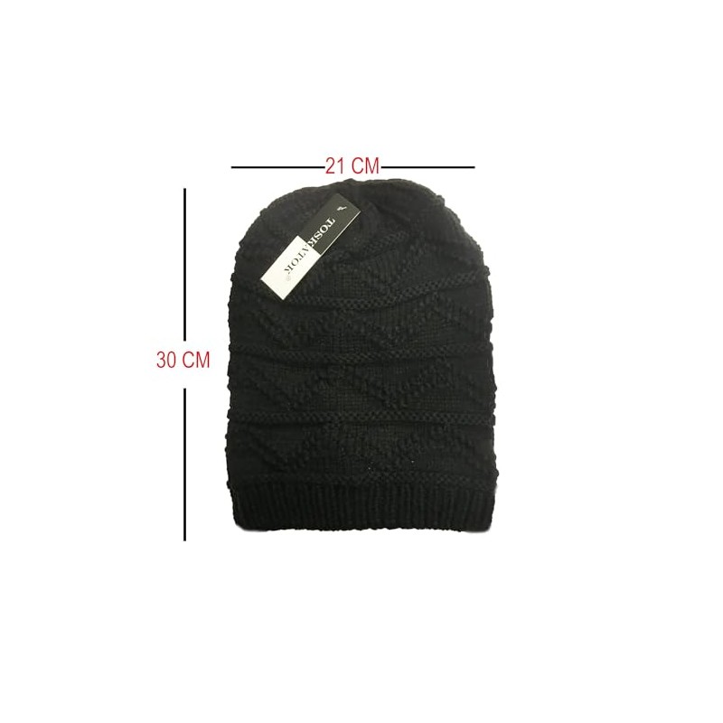 TOSKATOK Ladies Knit Slouch Winter Hat/Beanie -Black-A