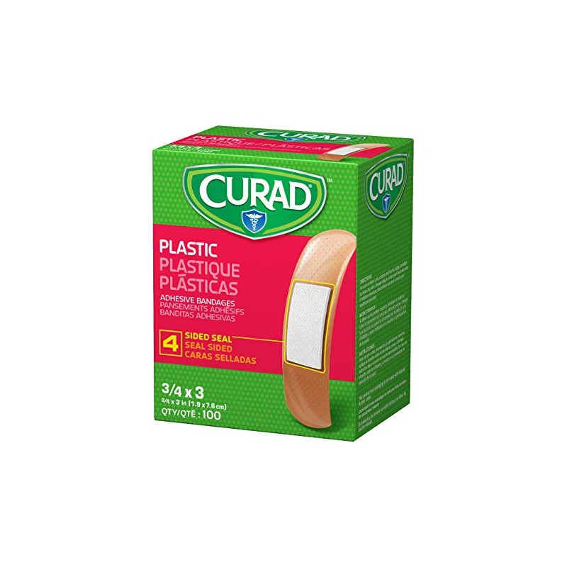 CURAD Plastic Adhesive Bandages, 3/4" x 3", Not Made from