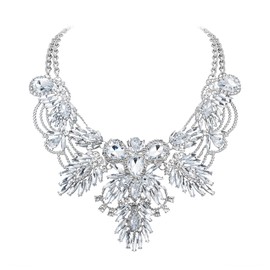 Ever Faith Chunky Statement Collar Necklace for Women Girls Rhinestone Crystal Vintage Costume Jewelry Clear Silver-Tone