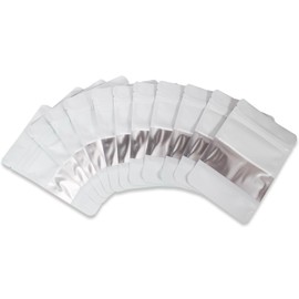 PQZKLDP 50 Pcs 4.7x7.9 Inch White Resealable Matte Metallic Stand Up Bags with Clear Window - Ideal for Food Storage and Small Business Packaging