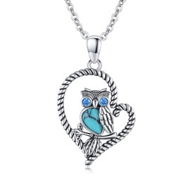 TUGHRA Owl Necklaces for Women Christmas Gifts for Teens Heart Pendant Sterling Silver Owl Jewelry Pendant Necklace with Turquoise Dainty Birthday Gifts for Women s