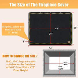 Magnet Fireplace Cover, Fireplace Draft Blocker, Fireproof Fireplace Blanket for Heat Loss, Fireplace Flue Blocker, Fireplace Cold Air Blocker(42" W x 30" H)