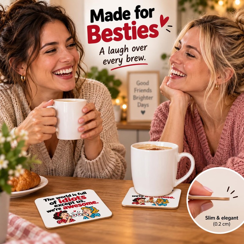 Friendship Gifts for Women, Funny Wooden Coaster for Friends, 3.9×3.9inch