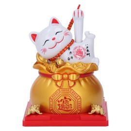 Ausla Glückskatzenstatue winkender, Automatischer winkender Arm, Reichtum und Segen, Kunststoff, für Zuhause, Glückskatzenfigur Solar Katzenfigur (Gold)