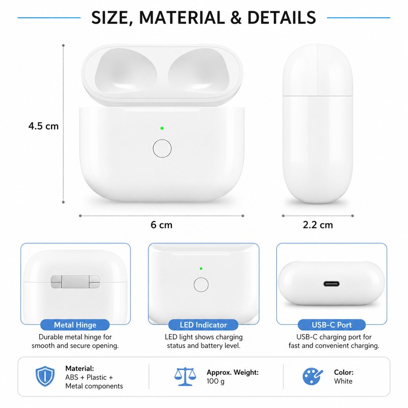 Replacement Charging Case for Select AirPods – Portable Earbud Charger