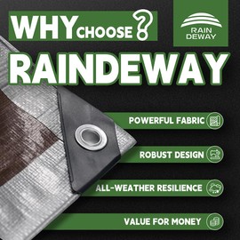 RAINDEWAY Small Tarps Heavy Duty Waterproof 5x6 Feet, 10Mil Multipurpose Poly Mini Tarp Cover with Metal Grommets, Camping Tarpaulin Silver/Brown Tarp Finished Size