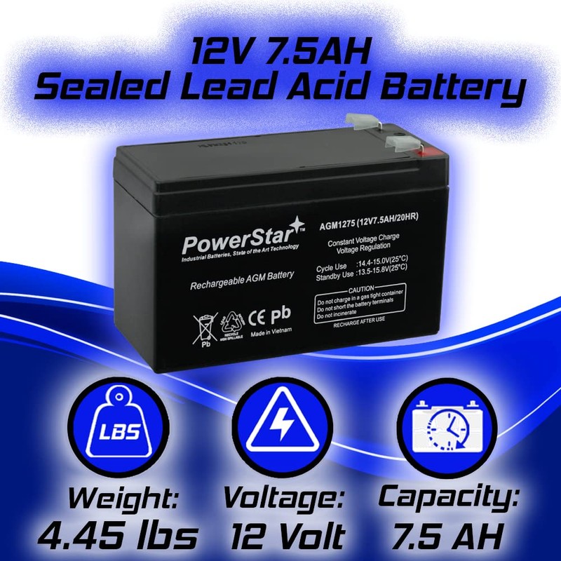 PowerStar Security Alarm System Battery 12V 7.5Ah SLA Security Battery