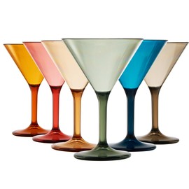 European Style Plastic Crystal Glasses, Unbreakable Martini, Cocktail |Set of 6| Shatterproof Acrylic 100% Tritan Drinkware, Colored BPA-free, Reusable, Outdoor, Pool & Indoor, Dishwasher Safe 10oz
