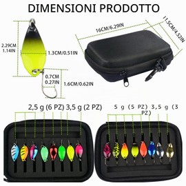Zyiphor Set da 16 Cucchiaini Pesca per Trota, Esche Artificiali Spinning Mare con Ciondoli da 2.5g, 3.5g per Trota, Persico, Luccioperca, Pike - Kit Artificiali Pesca Spinning con Scatola Portaesche