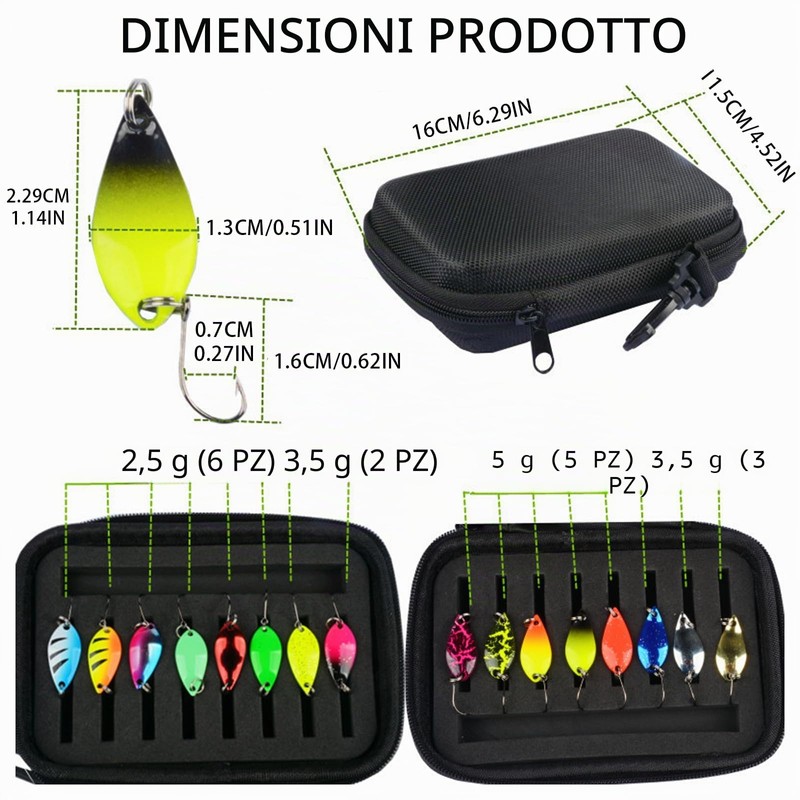 Zyiphor Set da 16 Cucchiaini Pesca per Trota, Esche Artificiali