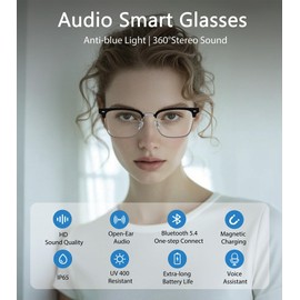 BLESSOURCE Smart Glasses，Bluetooth Audio Glasses for Women and Man, Built-in Open-ear Dual Stereo Mic & Speakers,Sunglasses with Blue Light Filter & UV Pretection Polarized Lenses (E13 06)