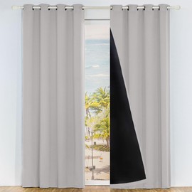 LA PALMA 100% Blackout Curtains - Thermal Insulated, Double Layered Grommet Drapes with Black Liner for Bedroom and Living Room Darkening - Energy Efficient Window Treatment 2 Panels in 1 Set