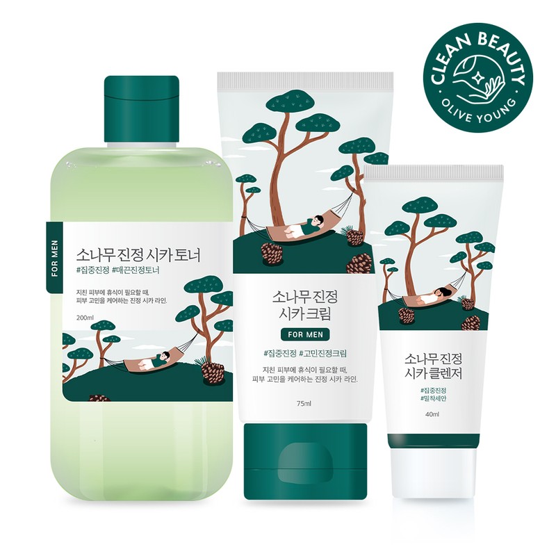 ROUND LAB For Men Pine Calming Toner/Cream Set (+Cleanser 40mL)