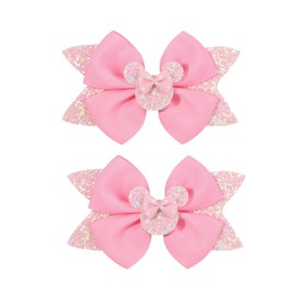 Koolgil 4.5 Inch Cute Mouse Ears Sequins Bows Hair Clips For Baby Girls, Toddler, Kids and Young Women Birthday Party Wedding Christmas Occasions Set of 2 (B- Pink)
