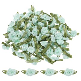 sourcing map 100pcs Light Green Ribbon Roses 5/8" x1-3/16 Mini Roses for Crafts Little Satin Bows Roses Artificial Flowers