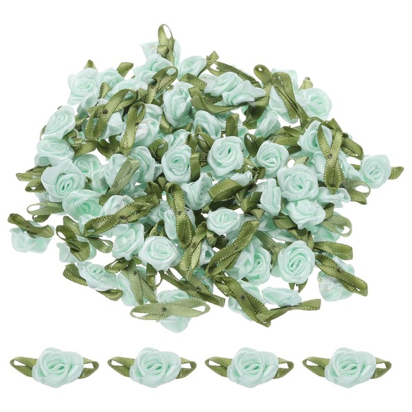 sourcing map 100pcs Light Green Ribbon Roses 5/8" x1-3/16 Mini