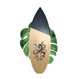 Isle Crafters Surfboard Wall Decor Polynesian Hawaiian Animal (Octopus), Large, Woodgrain/Black