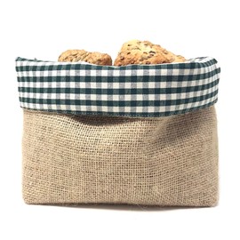 Gaidra Bread Basket - Fabric - Bread Basket Made of Jute and Cotton Fabric, for Storage of Bread and Pastries, Designer Bag in High-Quality Workmanship Made of Natural Fibres - Striped, Red, 20 x 20 x 10 cm