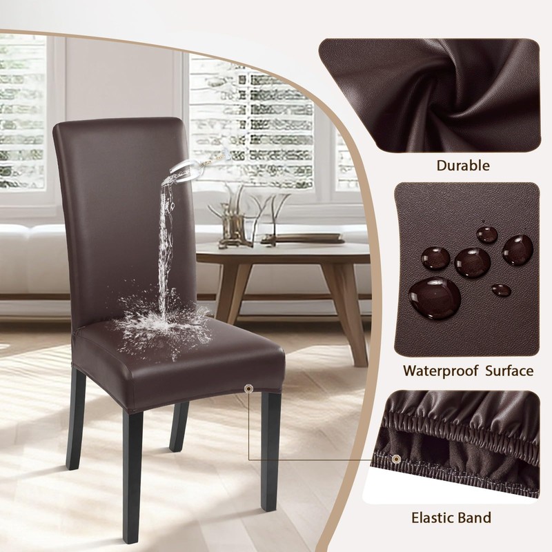 SearchI Waterproof PU Leather Dining Chair Covers Set of 6,