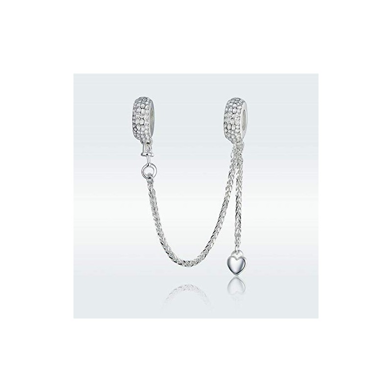 Cadena de seguridad con cierre de corazón auténtica plata de