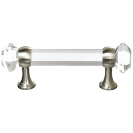 Cosmas 6393SN-C Satin Nickel with Clear Glass Cabinet Handle Pull - 3" Inch (76mm) Hole Centers