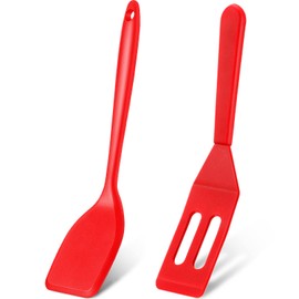 Patelai Mini Silicone Brownie Serving Spatula Flexible Nonstick Serve Turner Heat Resistant Cookie Slotted Spatula for Eggs in Small Frying Pan Cookie Batter Lemon Baked(Red,2 Pieces)