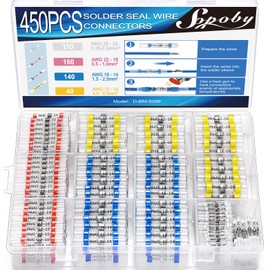 450PCS Solder Seal Wire Connectors, Self Soldering Heat Shrink Butt Connector Solder Sleeve Waterproof Insulated Electrical Butt Splice Wire Terminals for Marine Automotive Boat Truck
