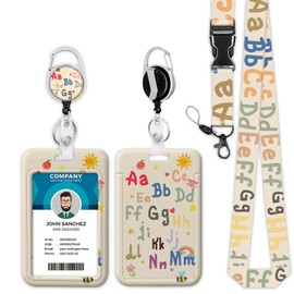 PUIBUN Colorful Alphabet Lanyards for ID Badges, English Letter ID Badge Holder with Lanyard Retractable Badge Holder/Reel Lanyard Teacher, Kids