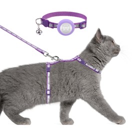 KOOLTAIL Cat Harness and Leash Set Escape Proof with Cat Collar Airtag Holder for Safe Walking & Travel, Reflective Comfortable Lightweight Adjustable Kitten Harness for Small Medium Large Cats Purple
