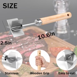 Stainless Steel Meat Chopper, Heavy Duty Mashing Head & Wooden Handle,10.6 Inch Ground Beef Chopper Tool, Rust prevention & Sturdy Ground Meat Smasher for Hamburger, Beef, Turkey