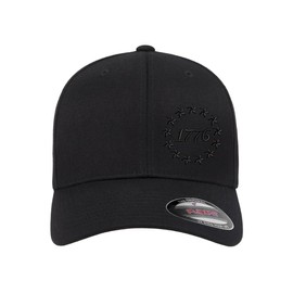 1776 Stars Side Embroidered Patriotic Republican Trump Constitution Flexfit Hat Black Grey Navy Red Olive Royal Blue (US, Alpha, Small, Medium, Grey Curved)
